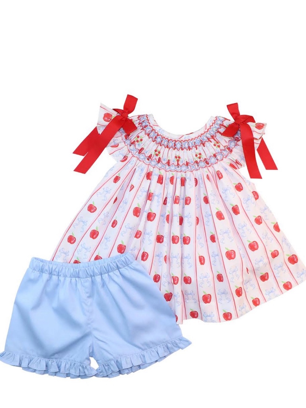 Red And Blue Smocked
Apples And Bows Short Set